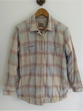 WindRiver Heritage Sherpa Lined Plaid Shacket Jacket Med Pink Cream Button Front